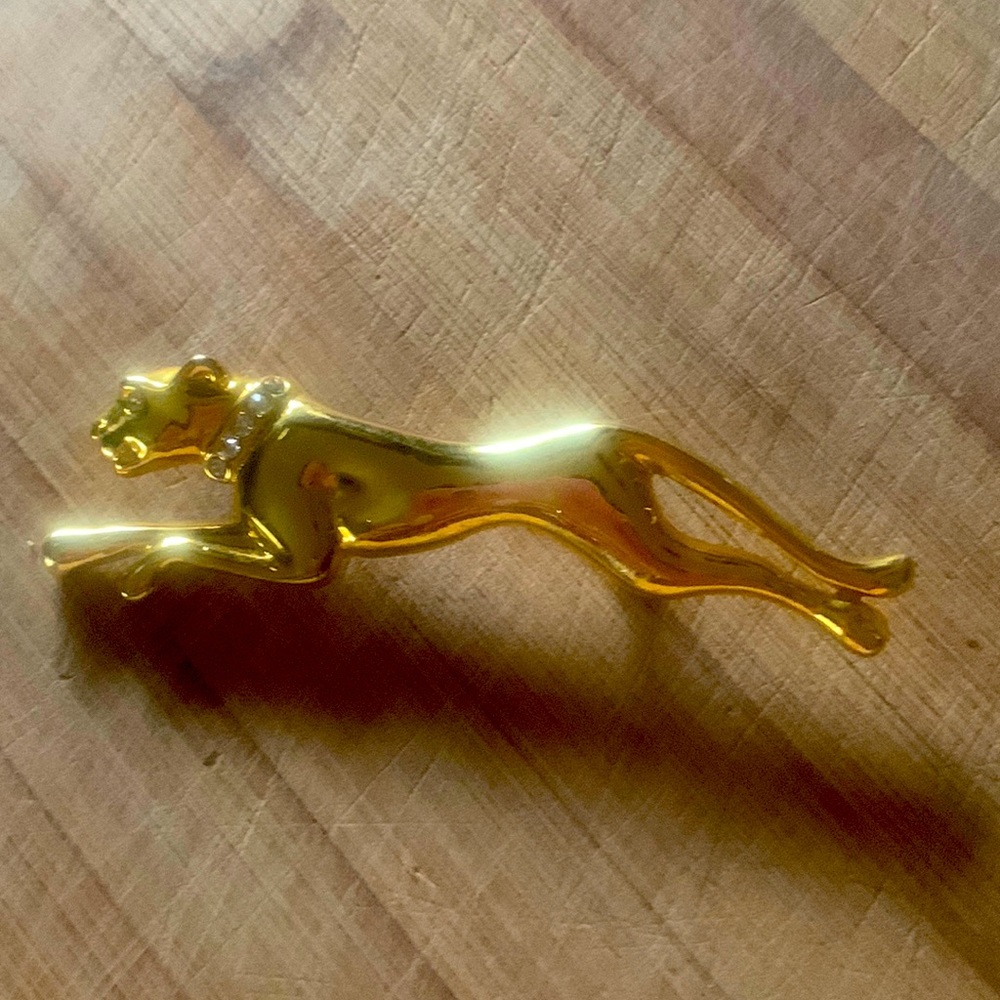 Rhinestone Collar Brass Panther Brooch/Pin